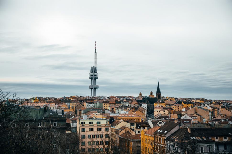 Free Image of Zizkov tv tower, Prague from distance 