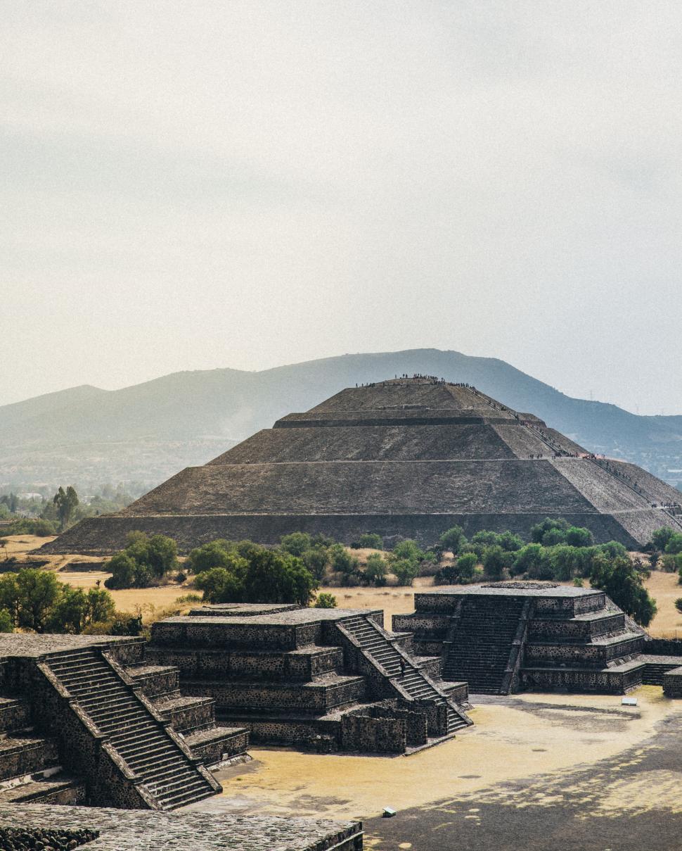 Free Image of Pyramid of the Sun with Distant Mountains,Mexico 