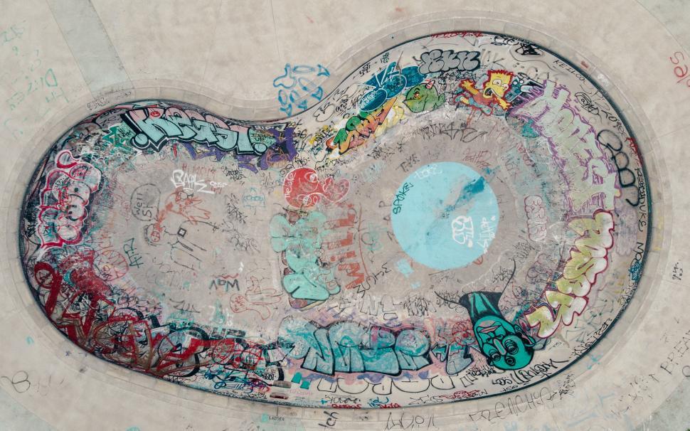 Free Image of Aerial view of a an empty skateboarding pool 