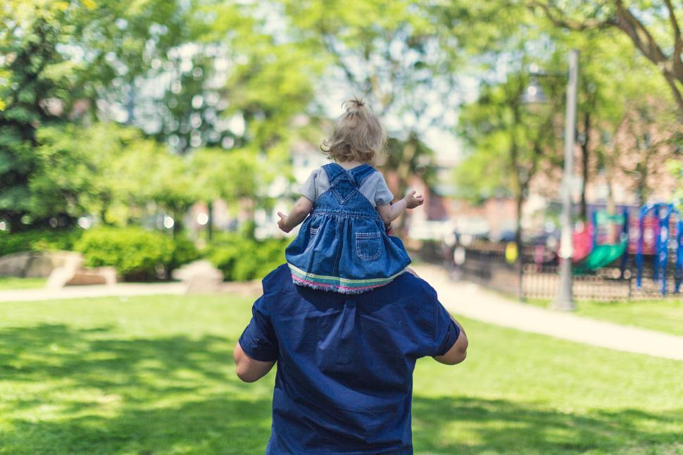 Free Image of Father carrying his little daughter on his shoulders 
