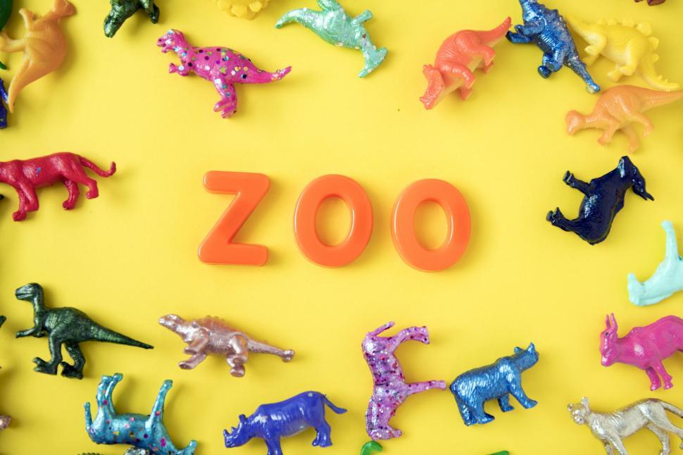 Free Image of Flat lay of the text ZOO arranged with plastic alphabet blocks s 