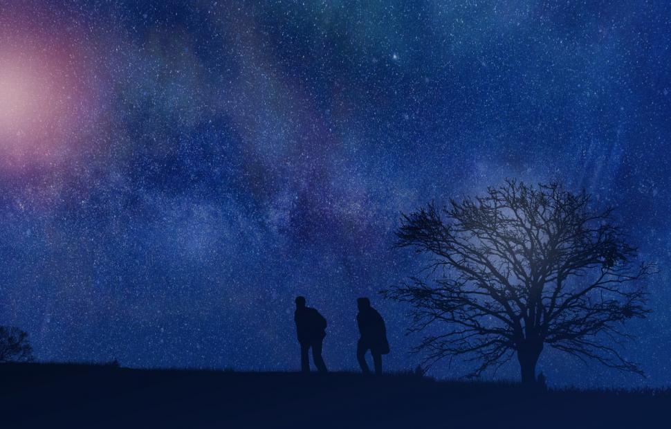 Free Image of Men Talking Under Night Sky - Intimate Talk  