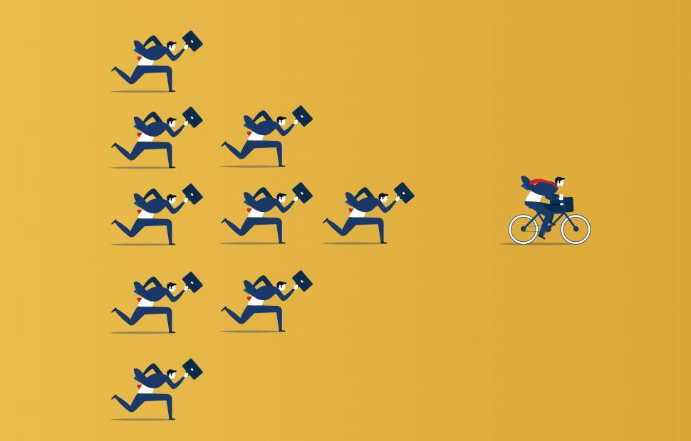 Free Image of Businessmen Pursuing Rival on Bike - Competition in the Workplace 