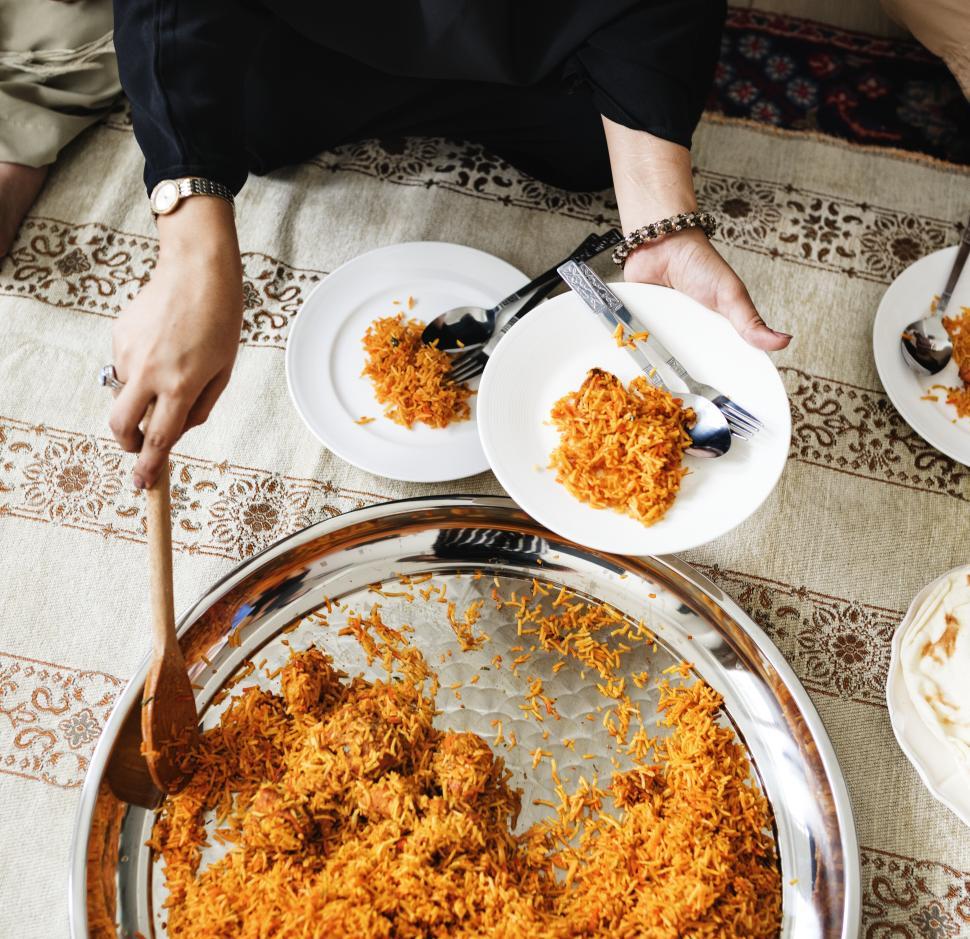 Free Image of Flat lay of Biryani being served 