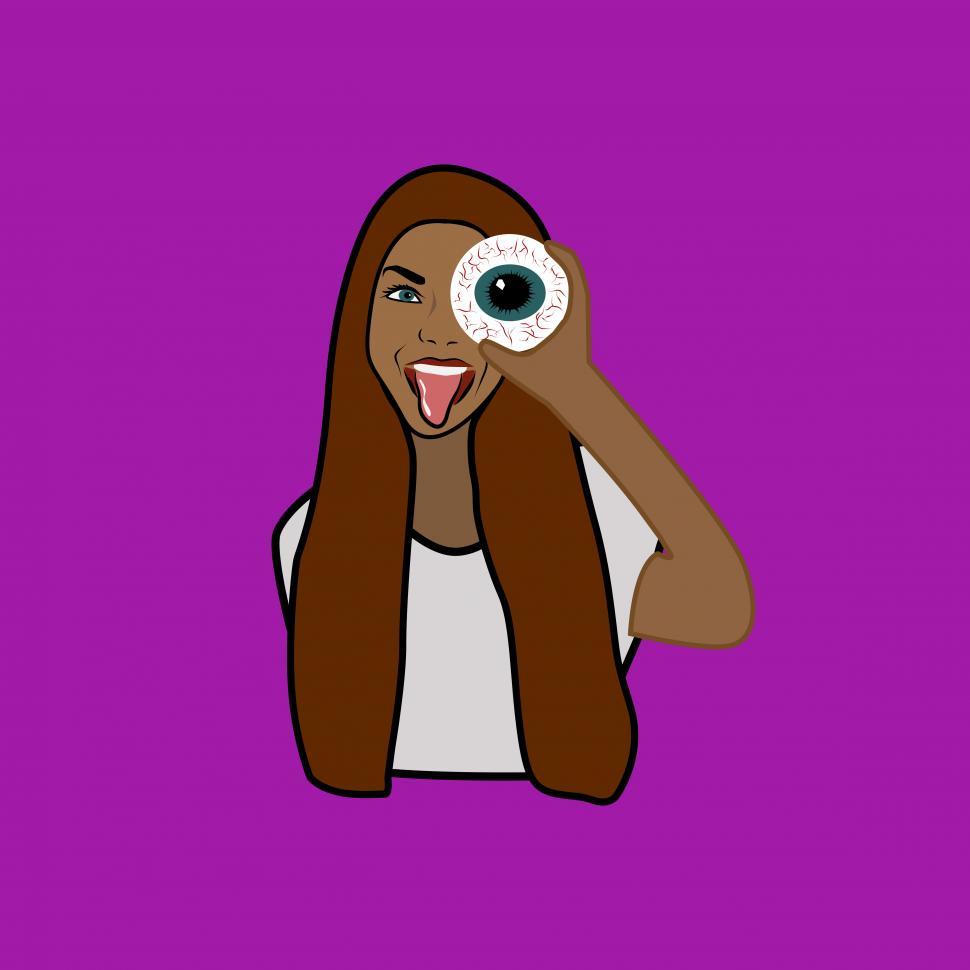 Free Image of Comic image of a girl pulling her eyeball out 