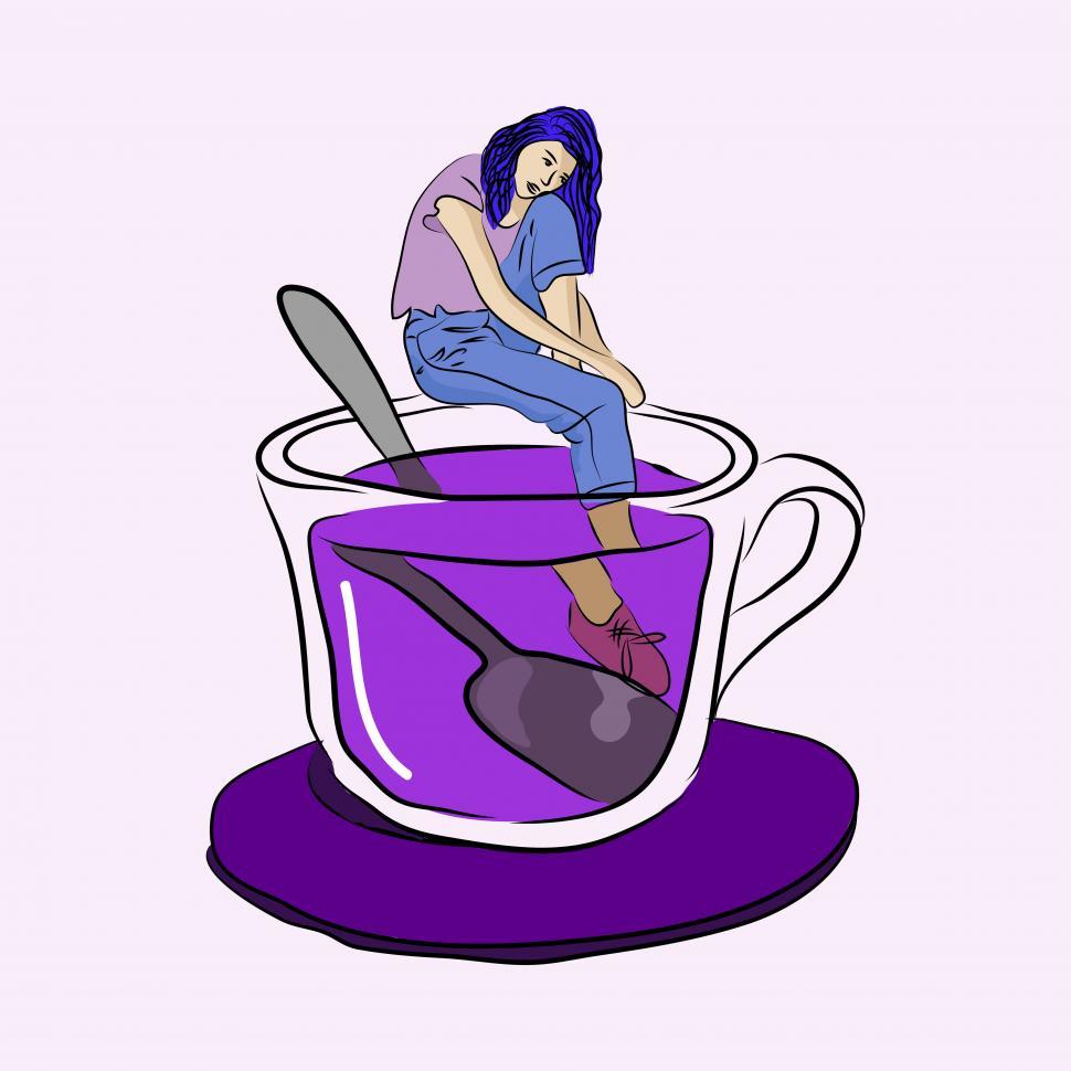 Free Image of Woman sit on cup icon vector 