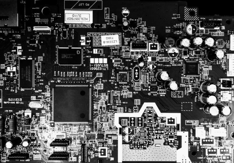 Free Image of Computer Circuit Board in Black and White  