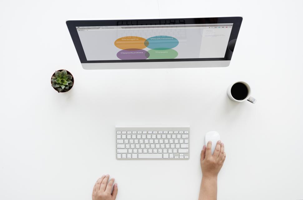 Free Image of Flat lay of a desktop PC on white surface 
