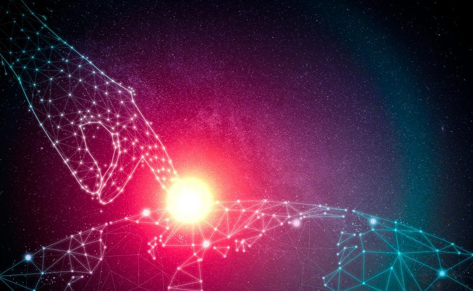 Free Image of Digital Network - Concept with Digital Hand and Nebula Backgroun 