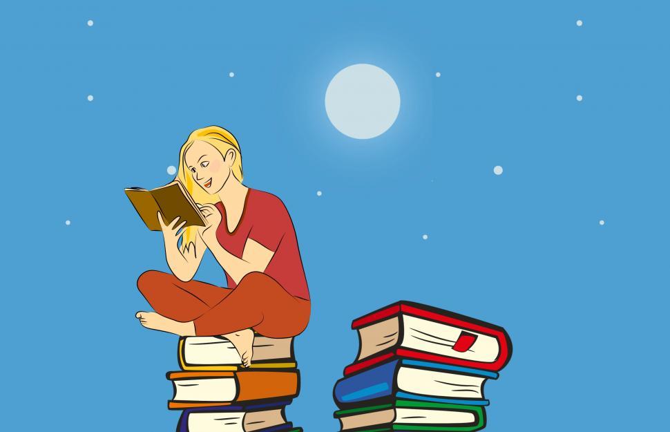 Free Image of Reading under moonlight  