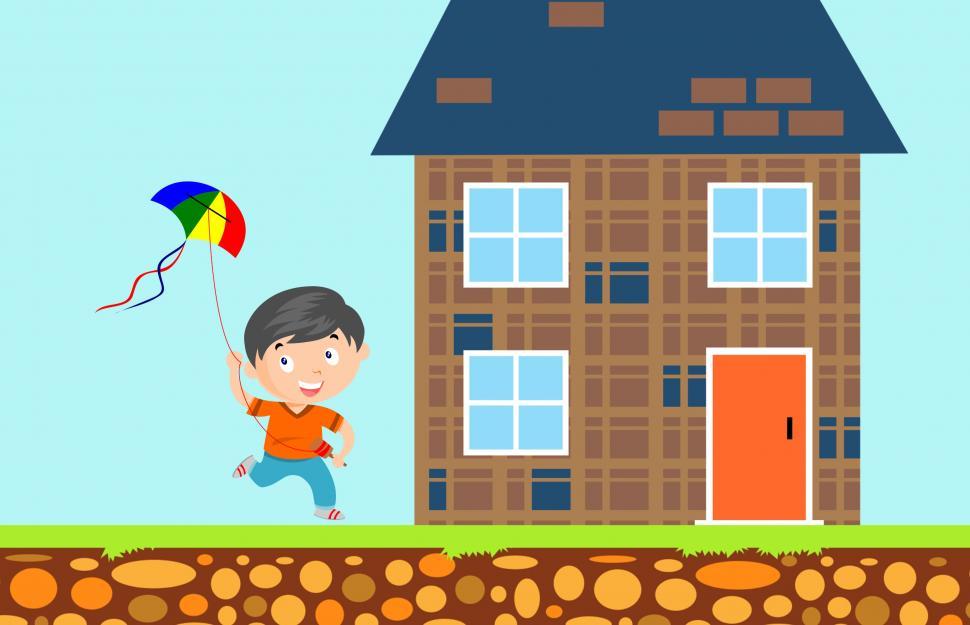 Free Image of Boy flying kite  
