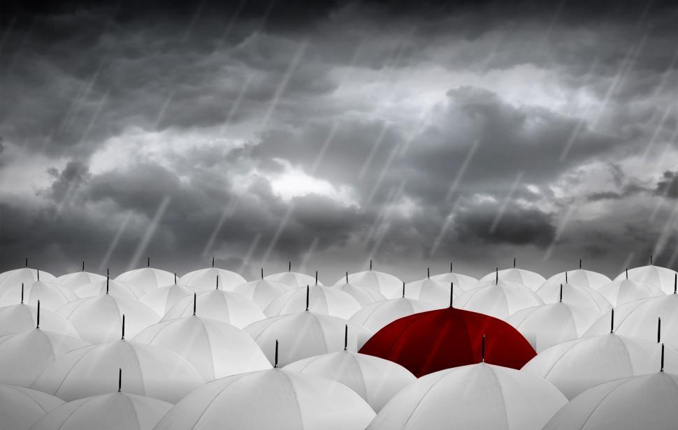 Free Image of Red Umbrella vs White Umbrellas - Be Different 