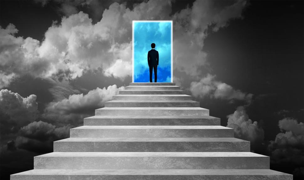 Free Image of Success Concept - Businessman on Stairway With Opened Door Into  