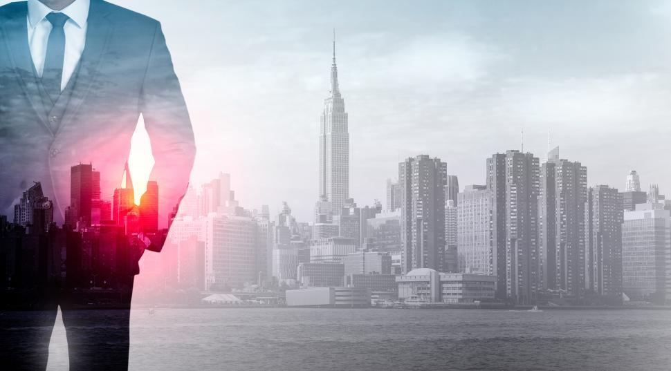 Free Image of Double Exposure of Man Over City - Lens Flare -Achievement and S 