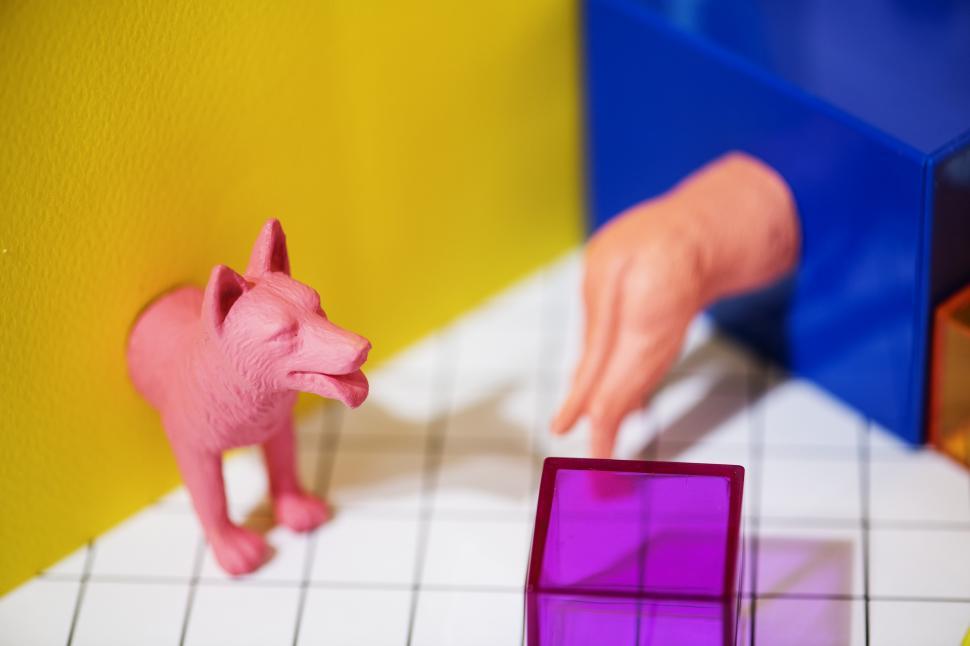 Free Image of Colorful toy animals with geometric glass figures 