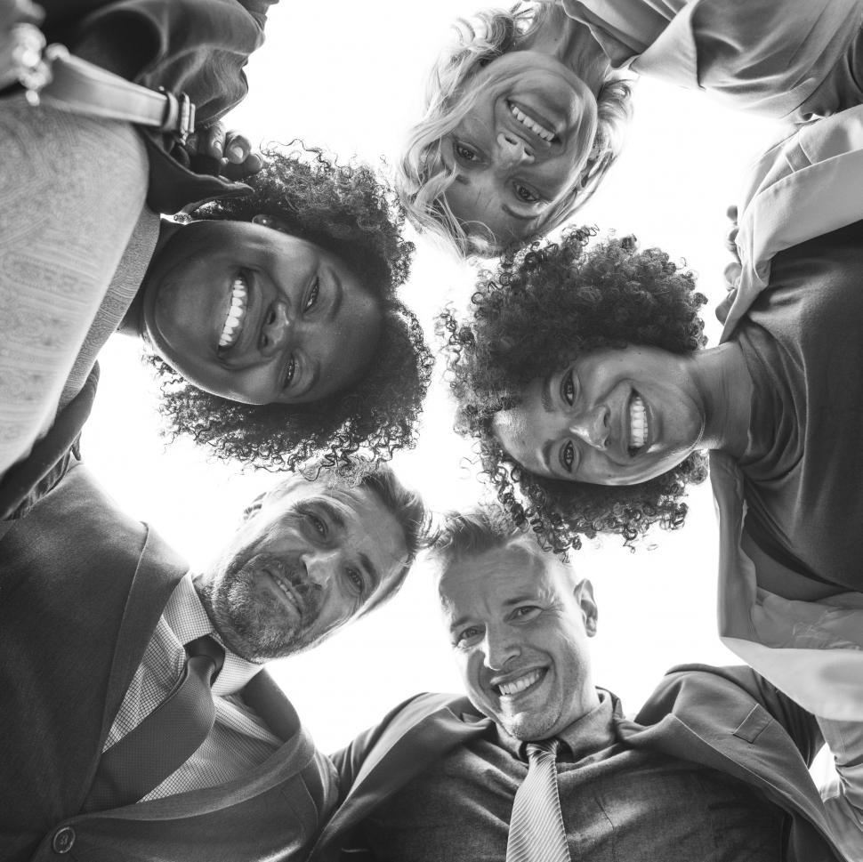 Free Image of Low angle view looking up at a team - Black and White 