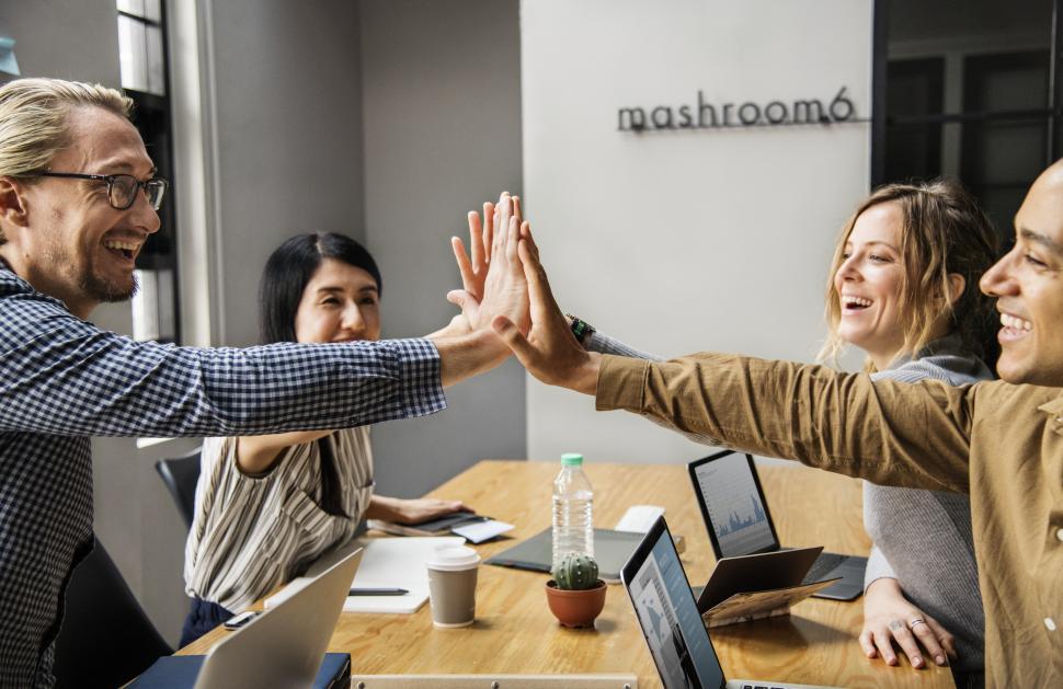 Free Image of Team high five - office success 