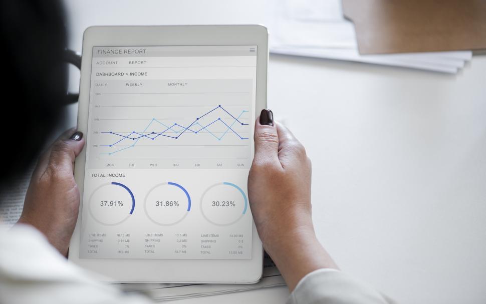 Free Image of Close up of a tablet PC in a woman s hands 