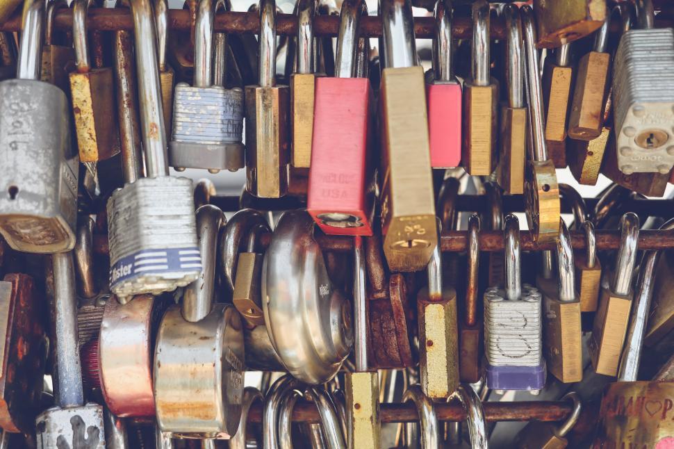 Free Image of Dense padlocks locked to bar 