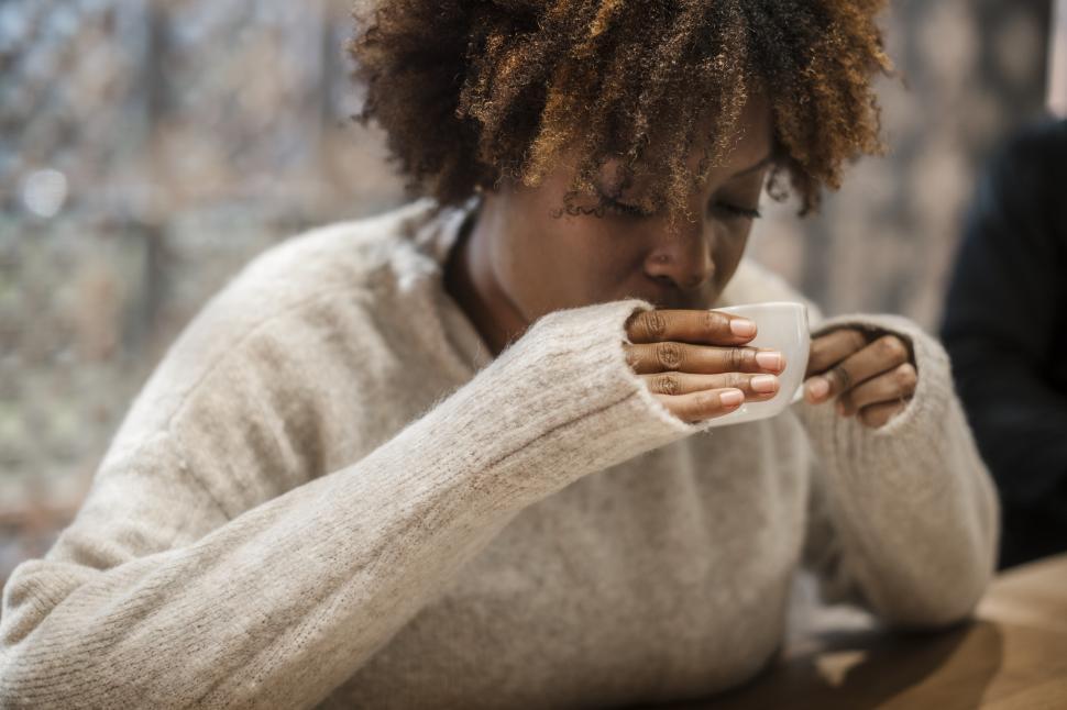 Free Image of Close up of a woman drinking coffee 