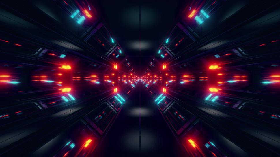 Free Image of black scifi space tunnel background wallpaper with nice glow 3d rendering 
