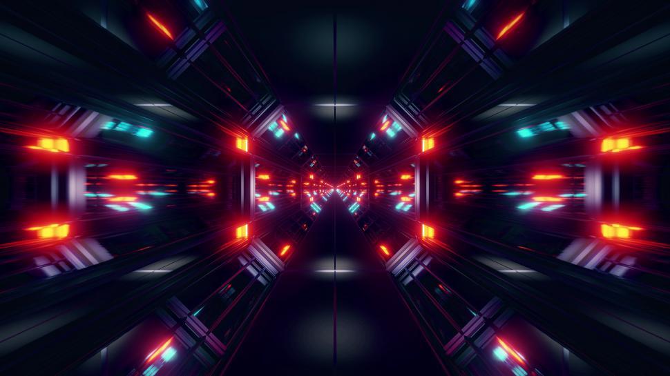 Free Image of black scifi space tunnel background wallpaper with nice glow 3d rendering 