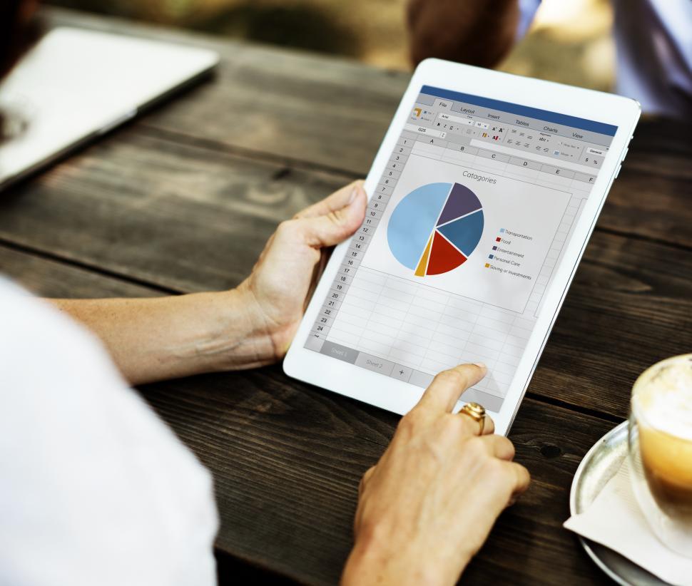 Free Image of Close up of a tablet PC with pie chart interaction 