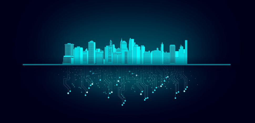 Free Image of City and Circuit Board - Electrification and Technological Infrastructure Concept  