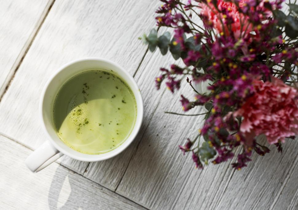 Free Image of Overhead view of a cup of Matcha green Tea 