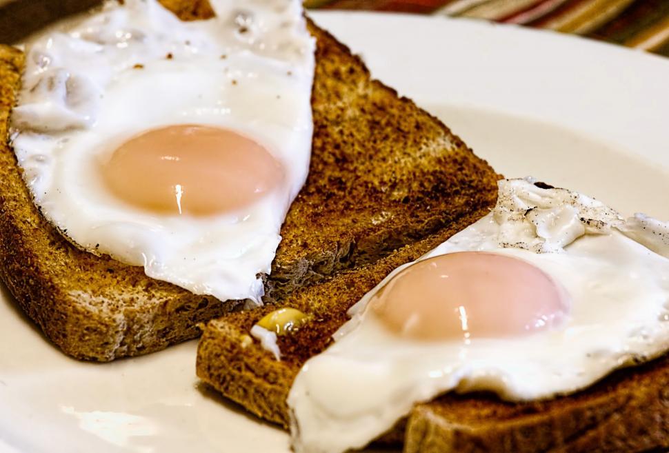 Free Image of Two Fried Eggs on Toast on a Plate 