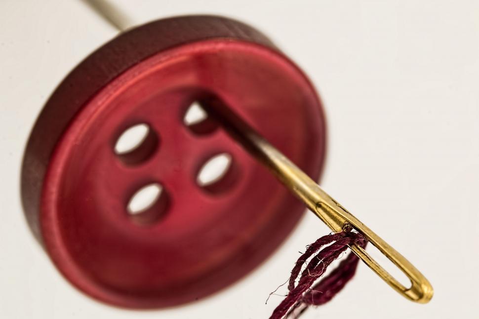 Free Image of Red Button and Needle Close Up 