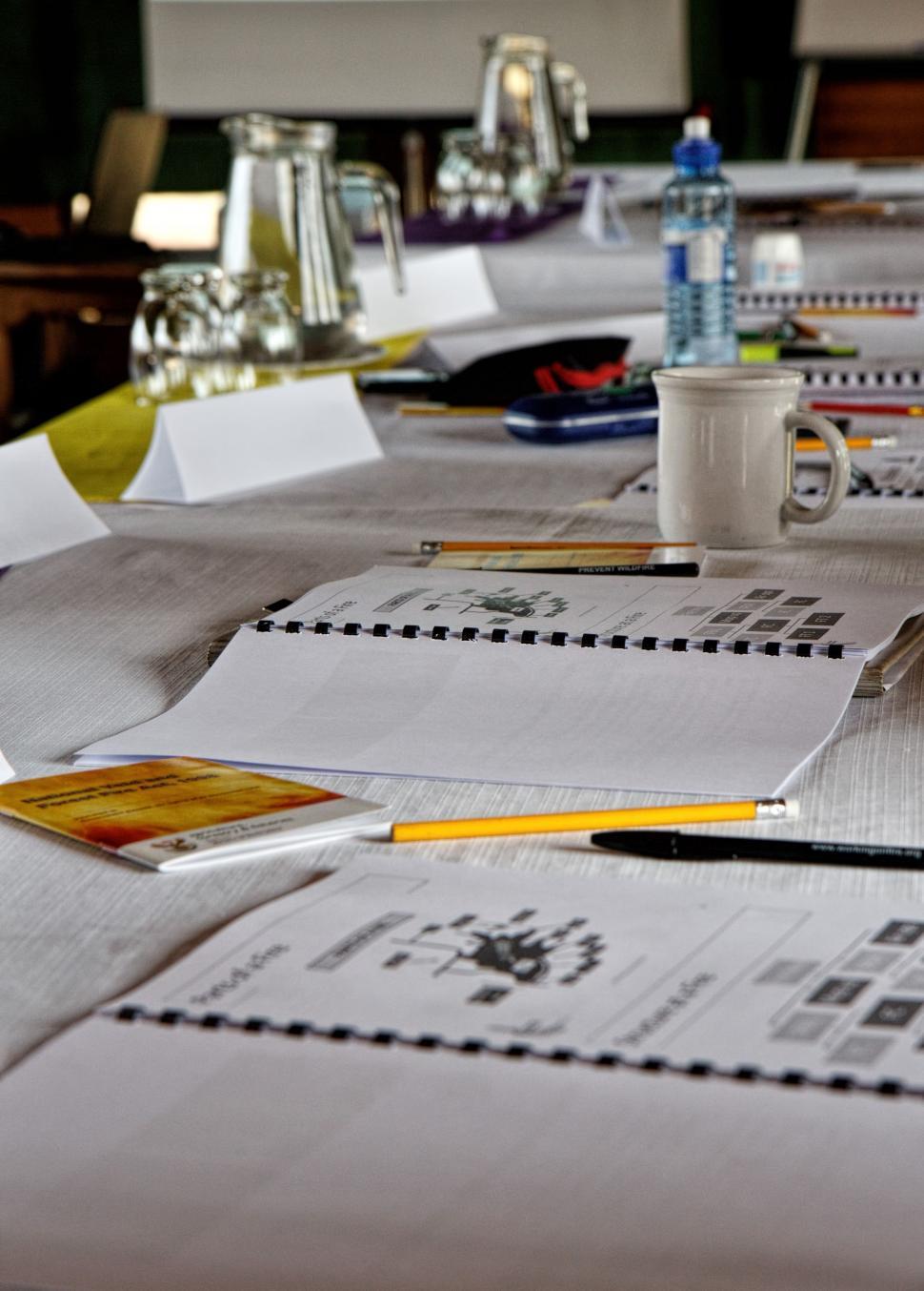 Free Image of Conference Table and paper notes 