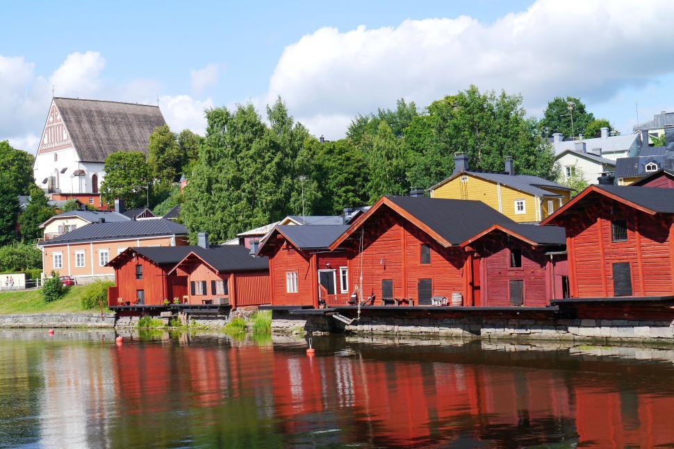 Free Image of Red Wooden Houses in Porvoo, Finland 