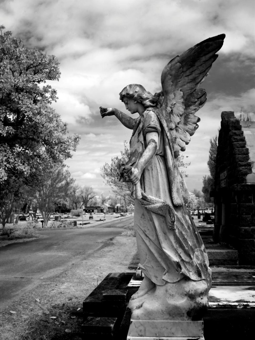 Free Image of Angel Statue - B&W 