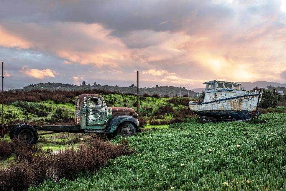 Free Image of Pick Up Truck and Fishing Boat  