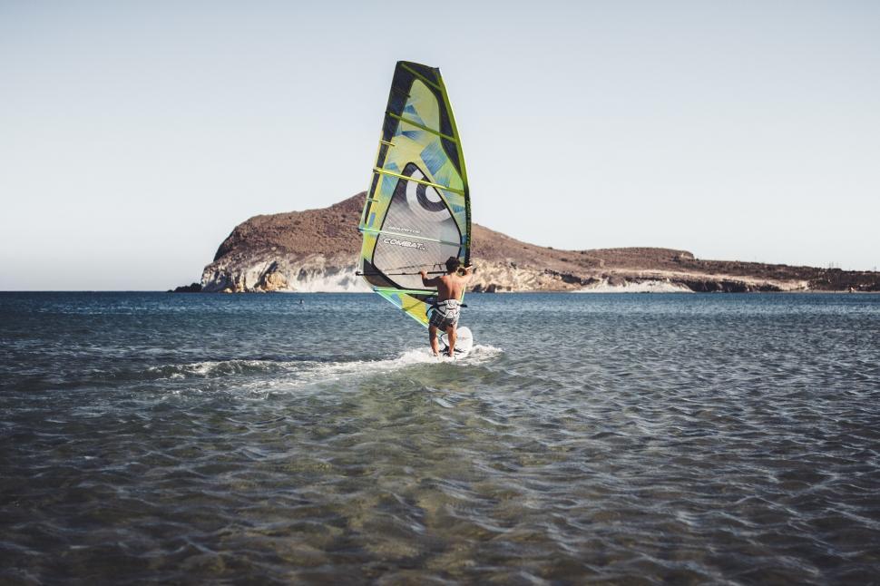 Free Image of Windsurfing on Beach  