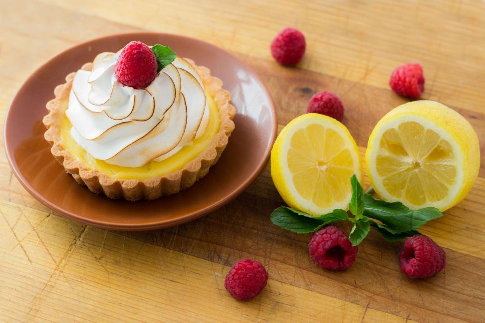 Free Image of Lemon Tart and Raspberries  