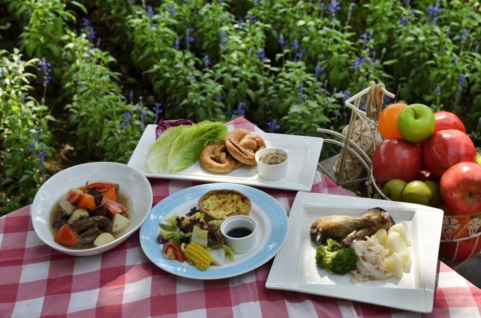 Free Image of Lunch Table with food and fruits  