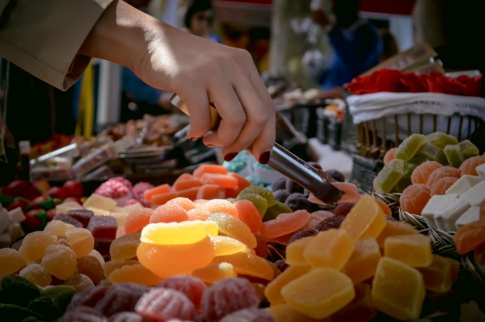 Free Image of Colorful candied fruits on display  