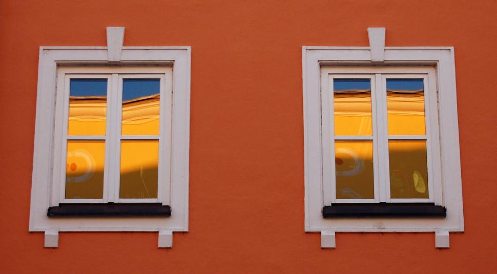 Free Image of Two Windows on Red Wall  