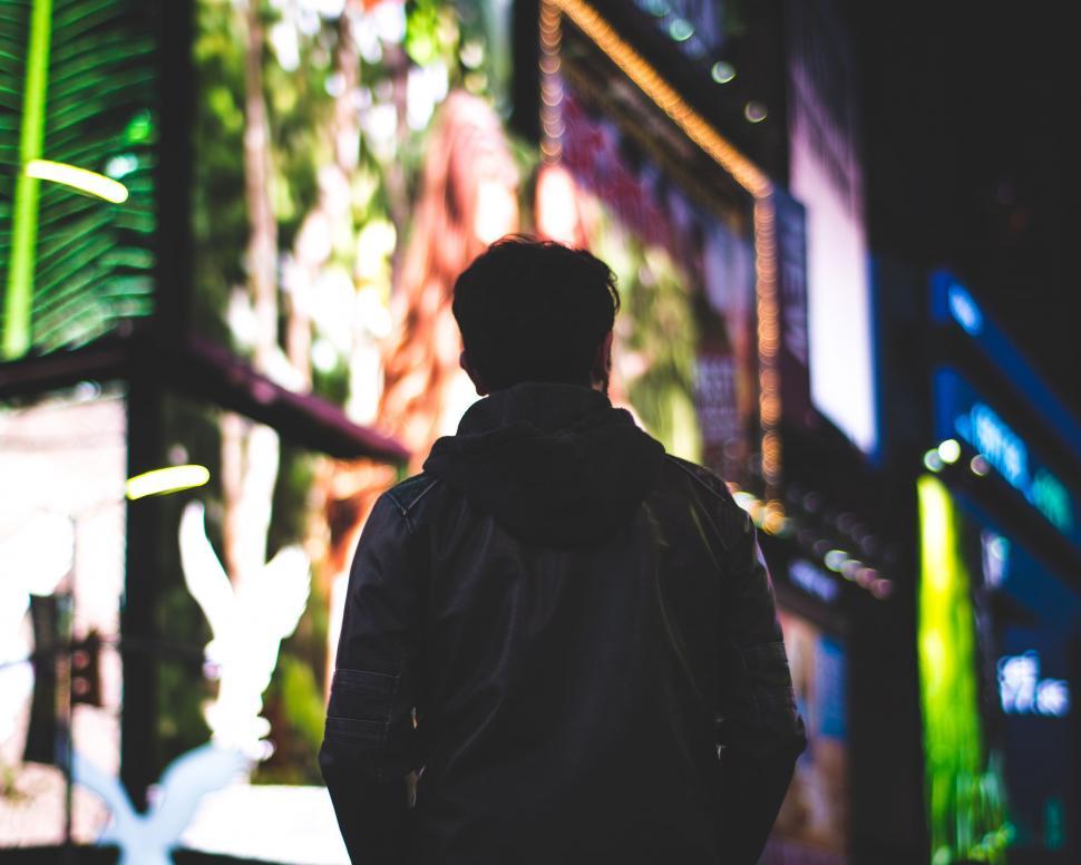 Free Image of Night lights and Man  