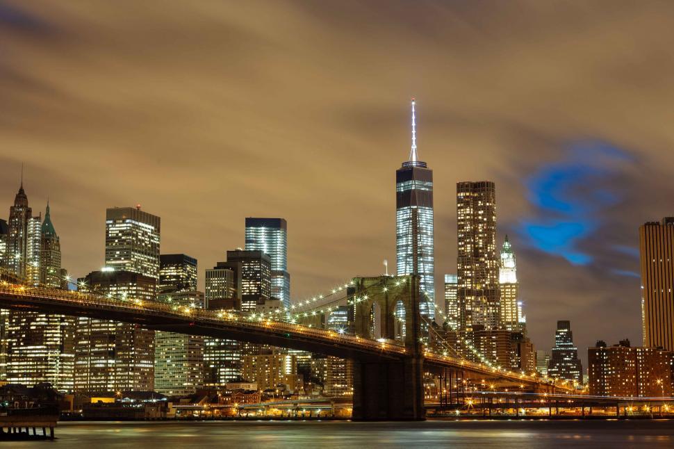 Free Image of Night Lights of Brooklyn Bridge 