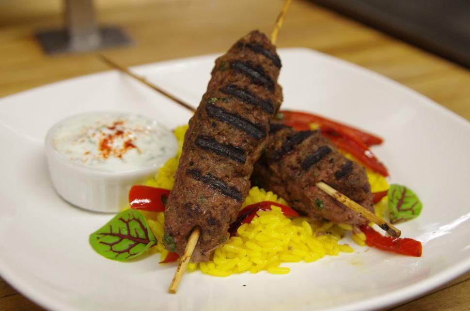 Free Image of BBQ Lamb kebabs in skewer  