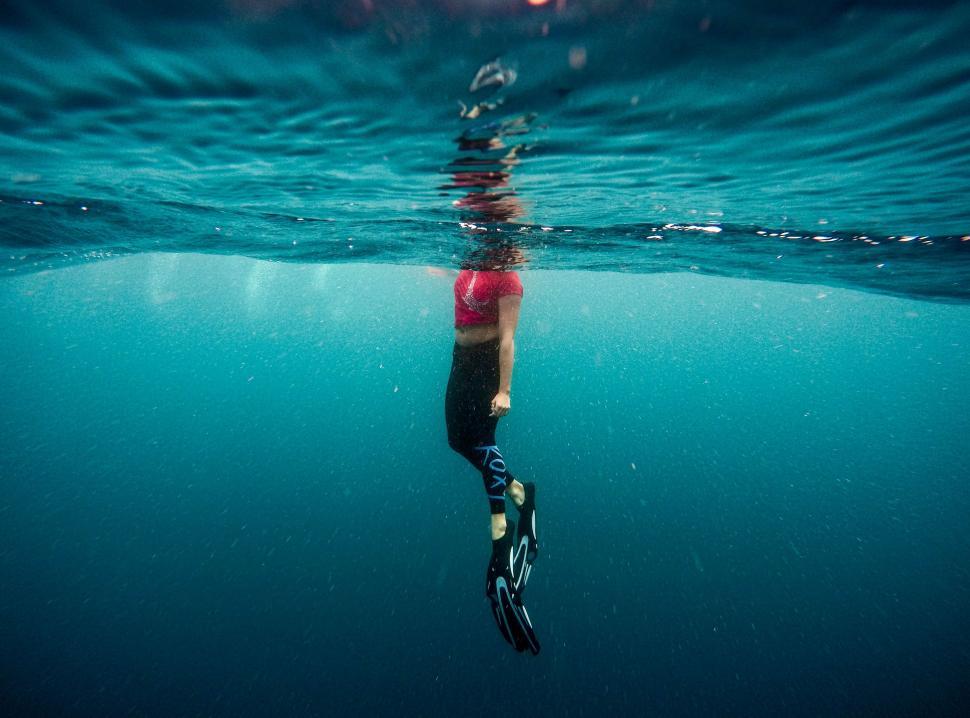 Free Image of Female Swimmer in Flippers submerge into water 