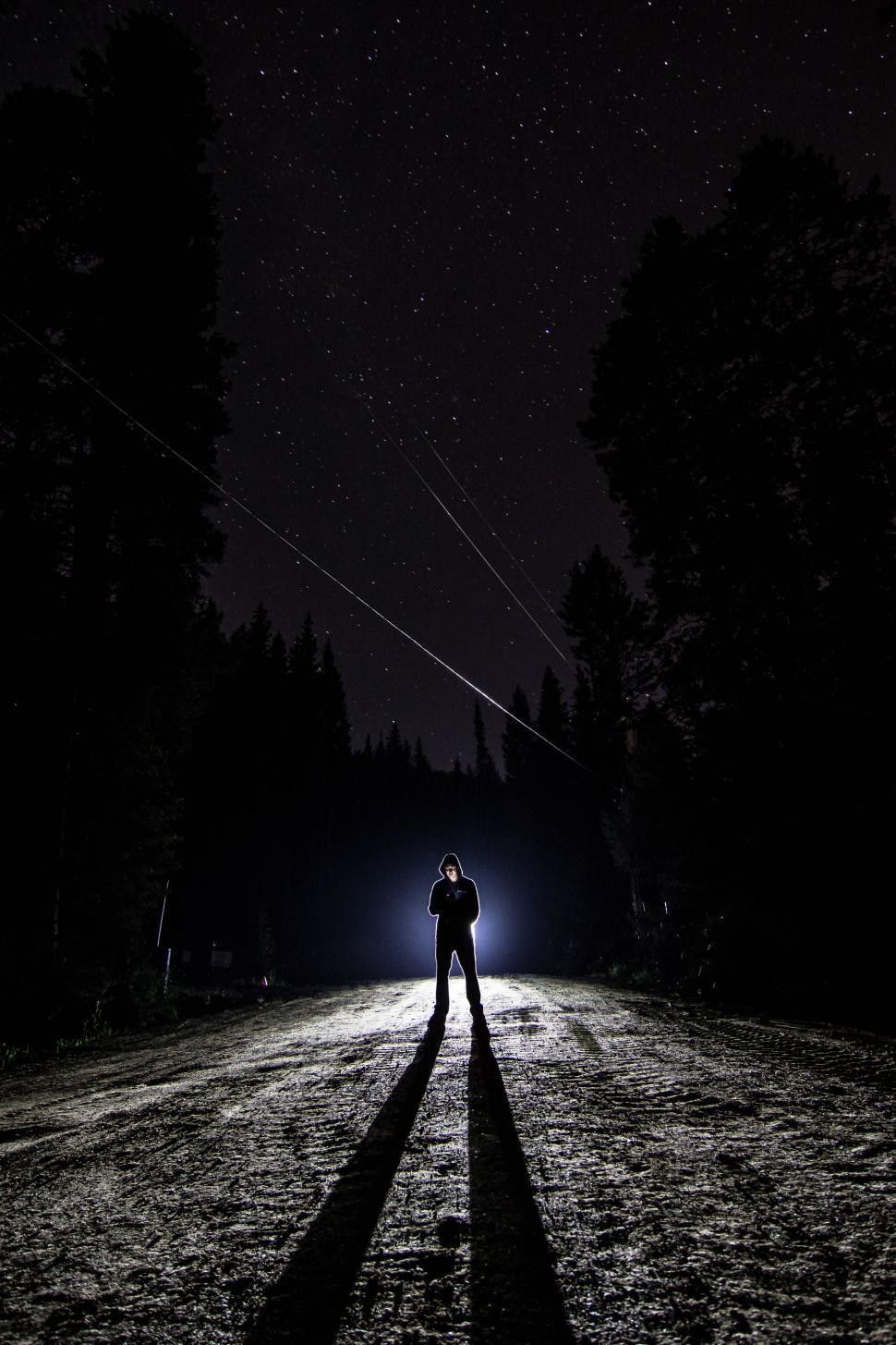 Free Image of Man Standing Alone at Night with stars in the background  