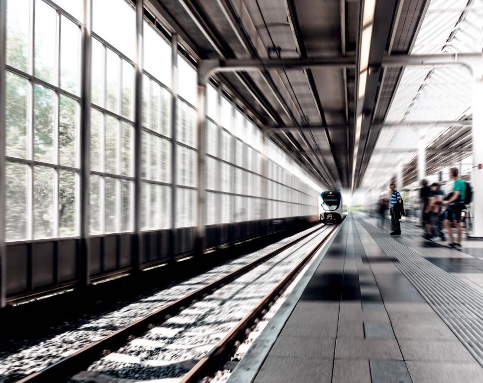 Free Image of Train and Passengers At Station  
