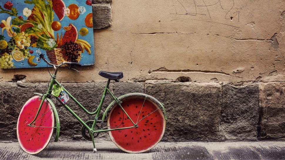 Free Image of Bicycle with watermelon wheels 