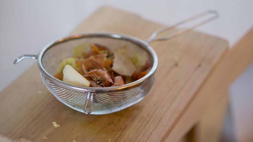 Free Image of Sliced Vegetables in Colander with handle  