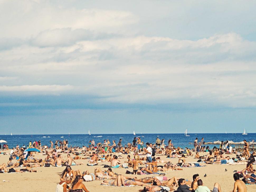 Free Image of Sunbathing at Crowded Beach  