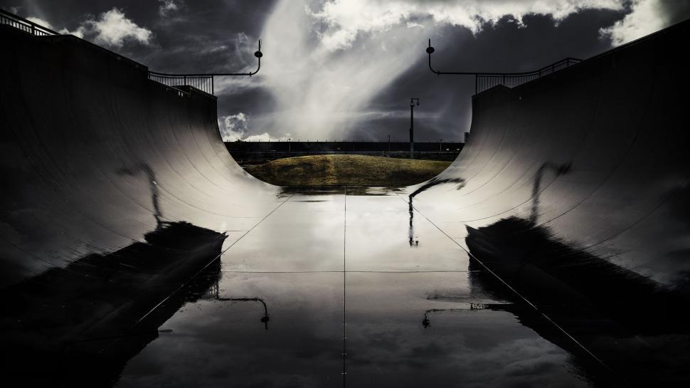 Free Image of Skatepark with Dark Clouds  